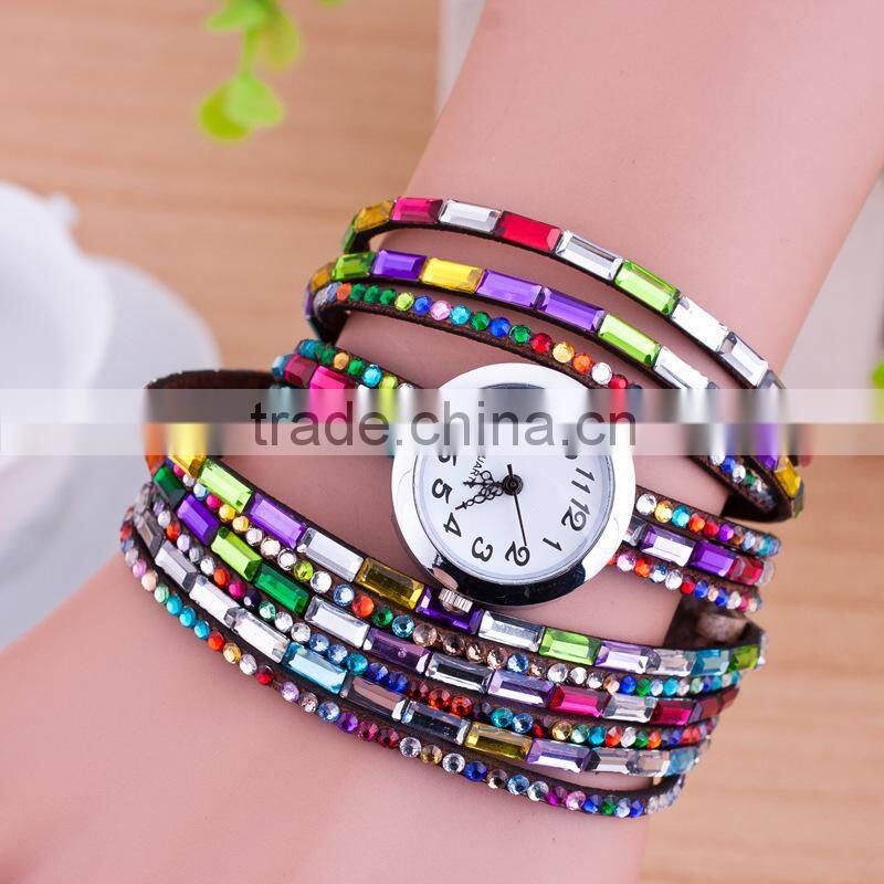 2016 new product Vintage Fashion watch,layered watch bracelet with stones