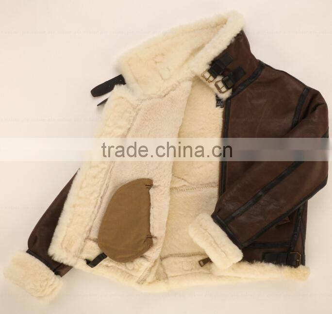 Mens Military Shearling Bomber Leather Jacket
