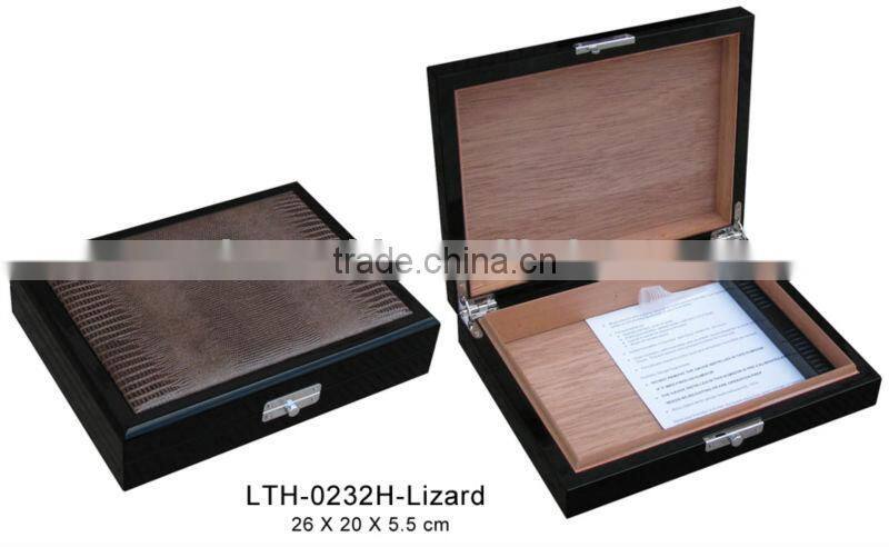 Leather cover Ebony wood empty cigar box