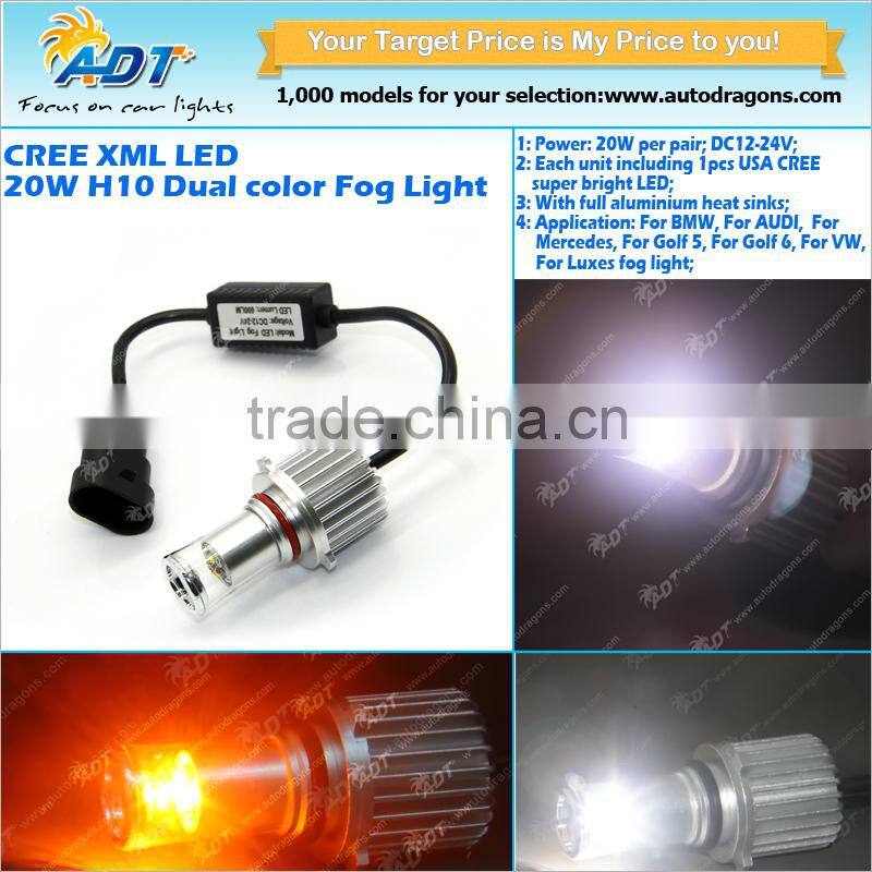 Hot sell 20W USA CR LED fog light dual color H8/H10/H11/9005/9006/H16 color changing fog lamp canbus headlights for VW for Golf5