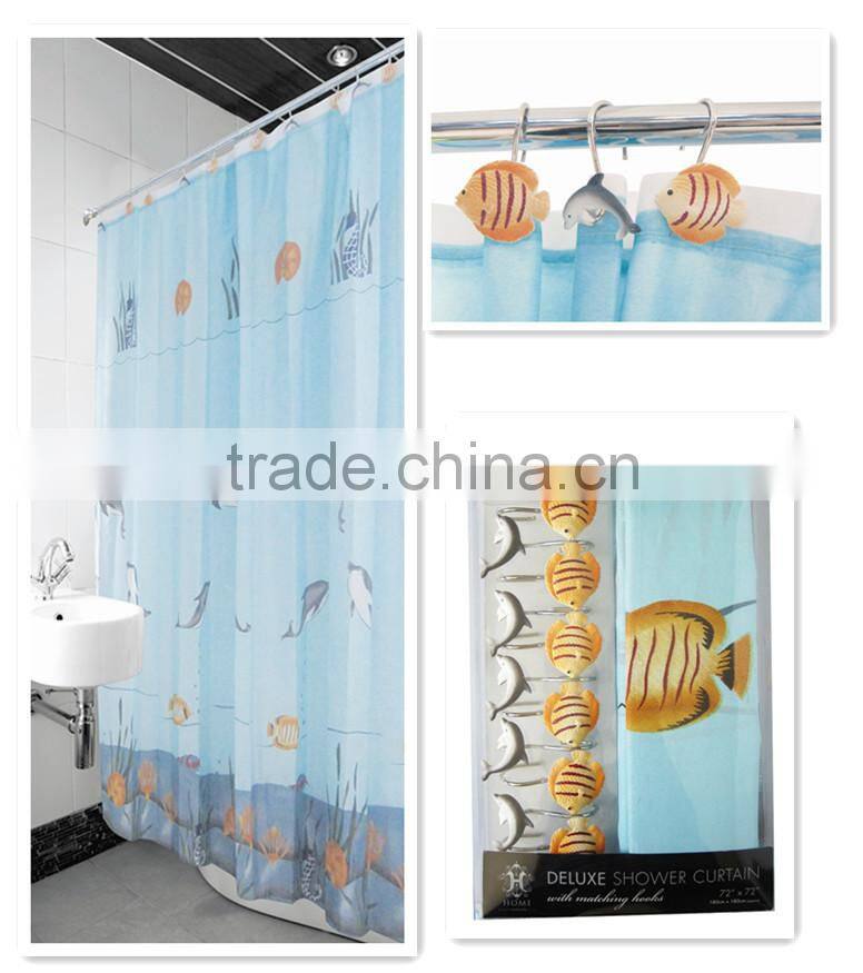 swan design shower curtain with 12pcs decorative resin hooks