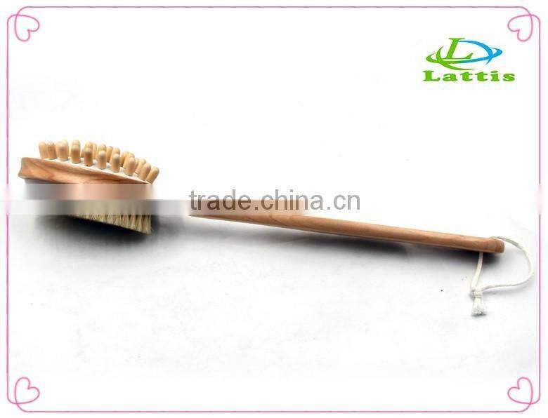 Double side wooden bath body brush with natural loofah and bristle