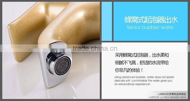 LABRAZE LE12008 Gold Finish Lavatory Basin Long neck Brass Faucets for the bathroom