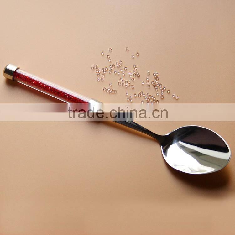 New design food safety stainless steel 18/8 wedding crystal dinner tea or coffee spoon with crystals in the acrylic handle