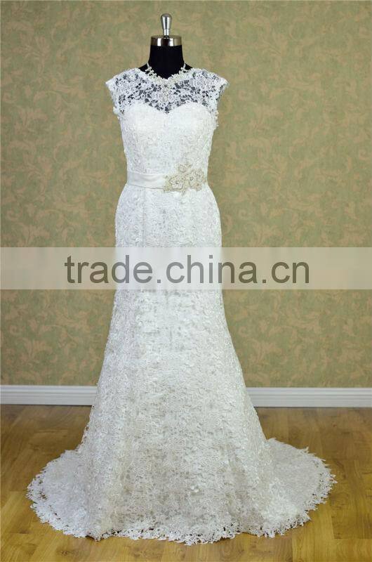 Real photo French Lace long train wedding dress with sleeve