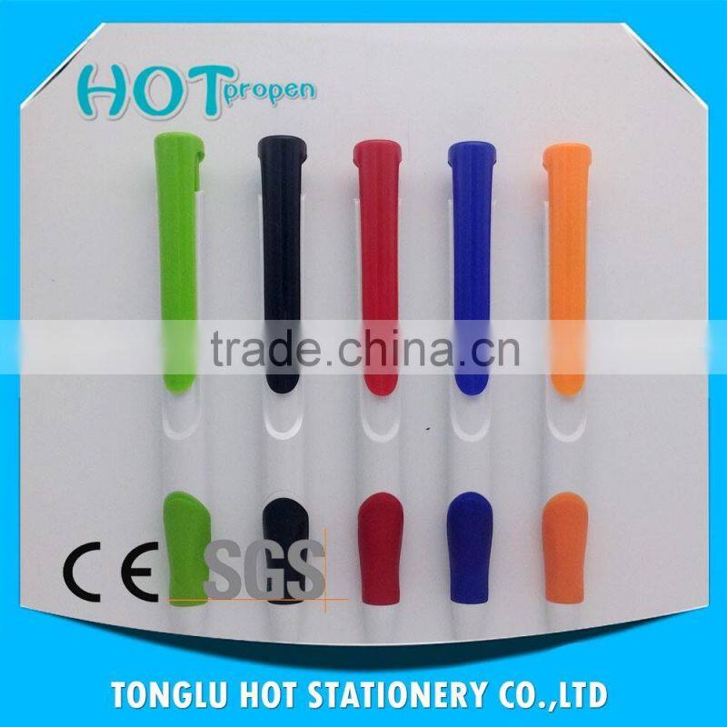 long clip white barrel click ball pen with colored soft grip