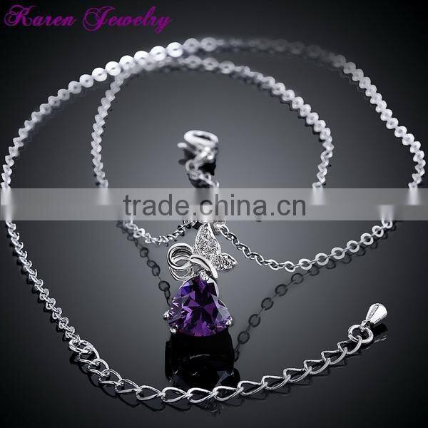 Fashion Heart Purple Crystal Platinum Plated Pendant Necklace Collar Choker Necklace Women Fashion Necklaces for Women 2014