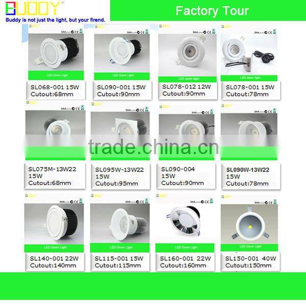 Popular design 15W COB LED Downlight Cutout 90mm with lens, No Adjustable