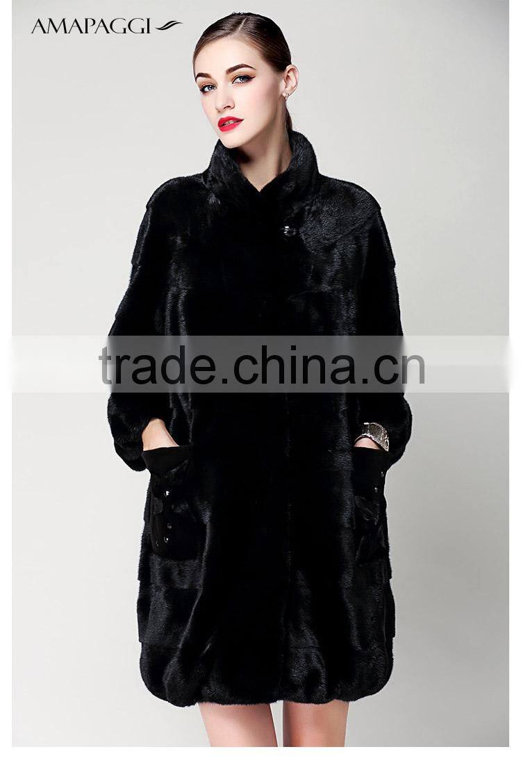 hot sale back mink fur long coat for women winter