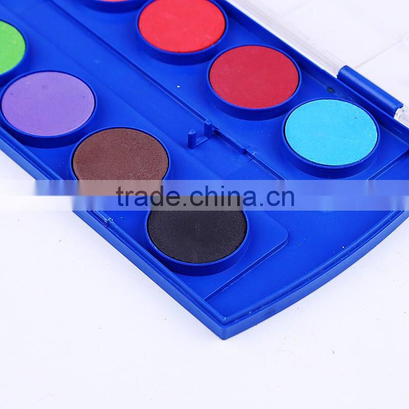 High Quality Kid School Art Material Stationery With Wood Horse Brush 12 Color Watercolor Set, 12 Color Watercolor Palette