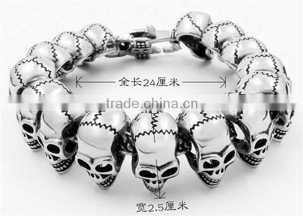 Novelty gift gothic punk skull head chain link bracelet