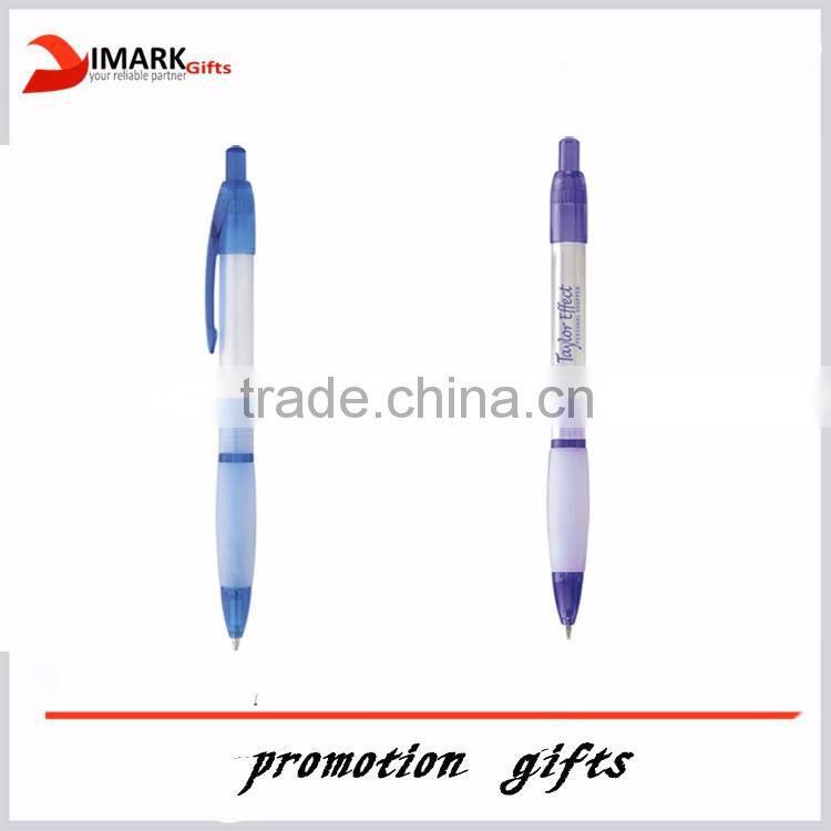 Factory hot sale stationery ball pen/translucent rubber gripper plastic pen
