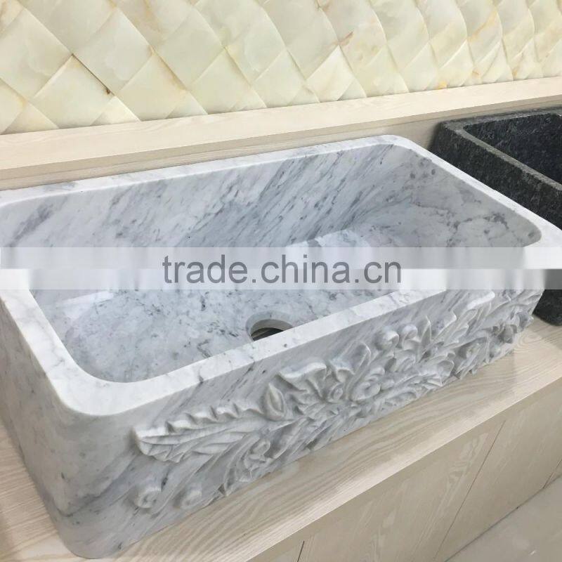 Natural stone bathroom white marble sink basin