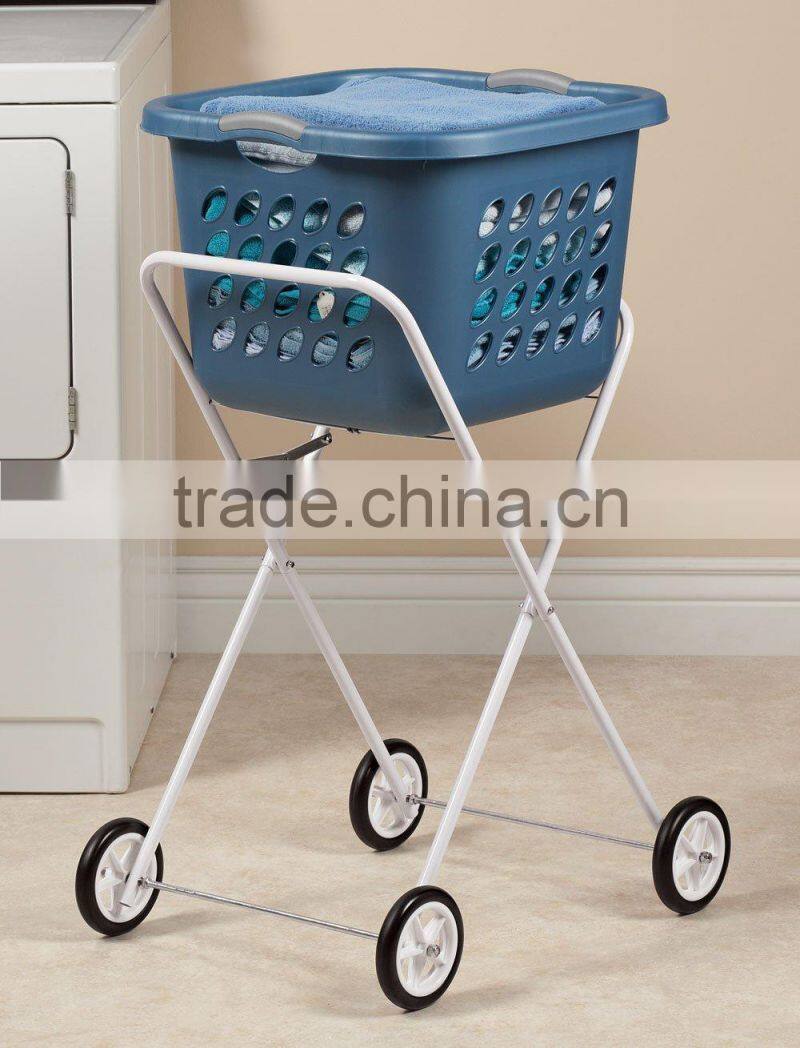 Rolling Laundry Cart Tubular Metal Frame Heavyweight White Bag Wheels Home NEW