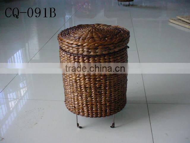 Hotsale multifunctional woven water hyacinth storage basket with spacer with cutting handle