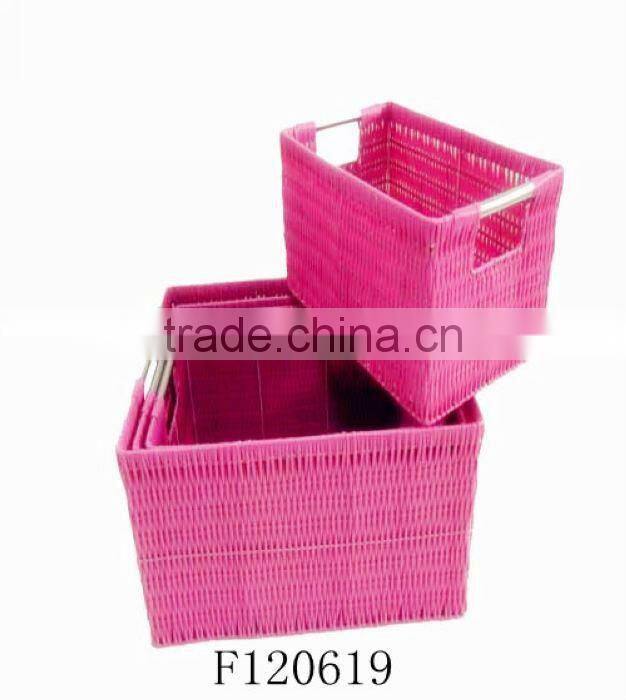 Set of Four Black Rectangle Plastic Storage Basket With Stainless Steel Handle