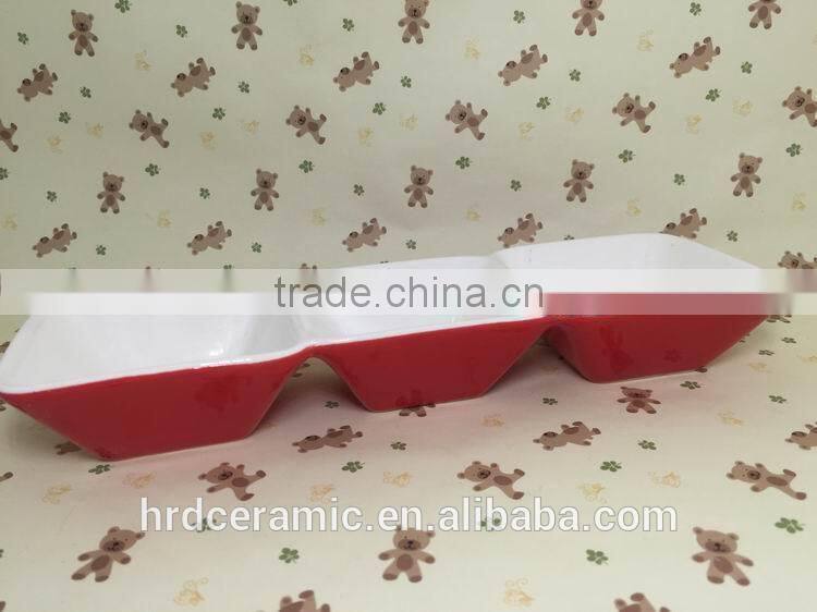 Stocked three small ceramic grids red dinner plate