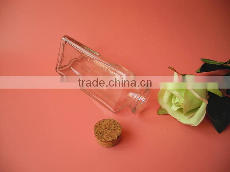 novely triangle shape glass storage bottle with cork