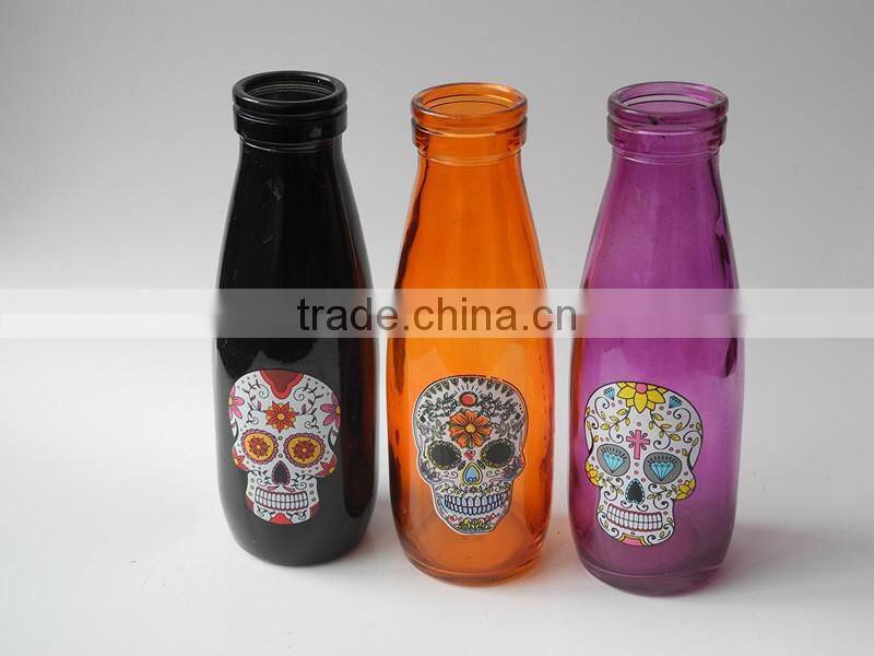 Halloween Use Glas 1 Liter Juice Decorative Glass Bottle with Straw