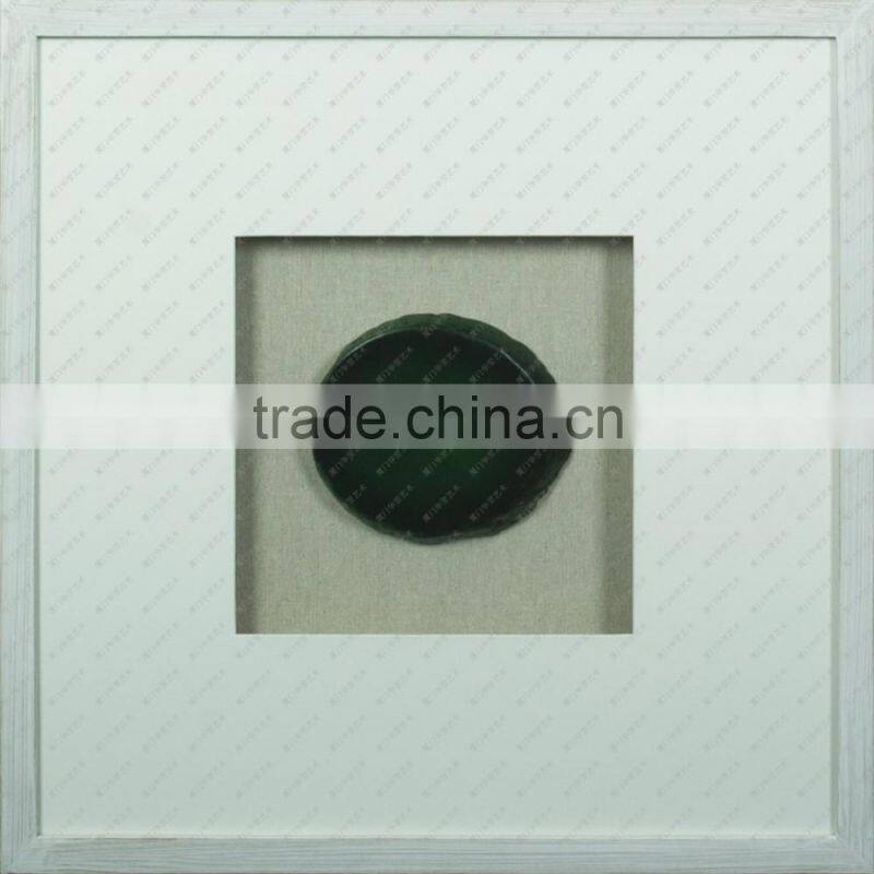 2017 White Wooden Frame Shadow Box Wall Art with Blue Agate Stone