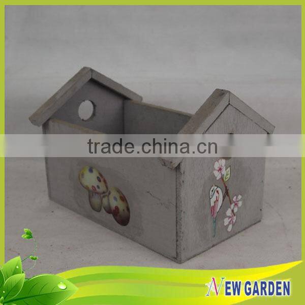 Modern Outdoor White Wood Planter,House Shape Flower Pot