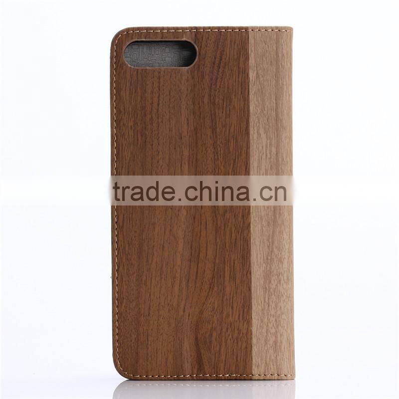 Nature wood grain PU card bumper/pocket cell phone case for Iphone