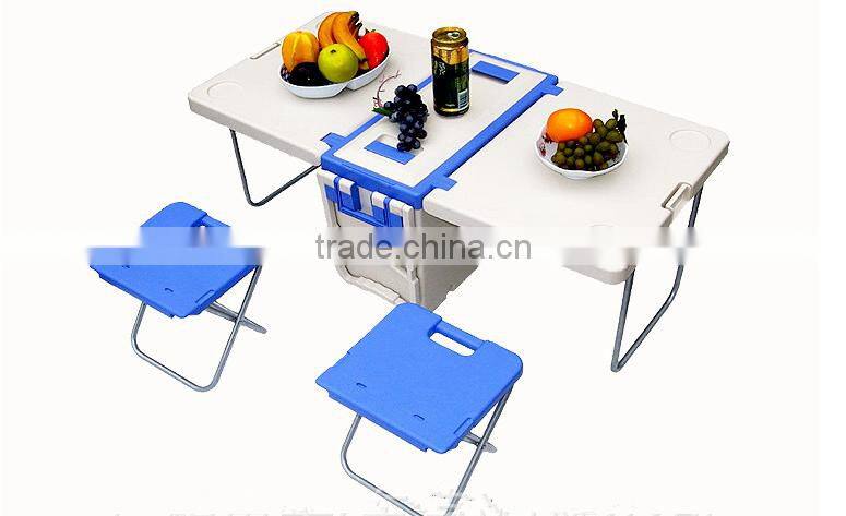 foldable rotomolded picnic cooler box with chairs and tables