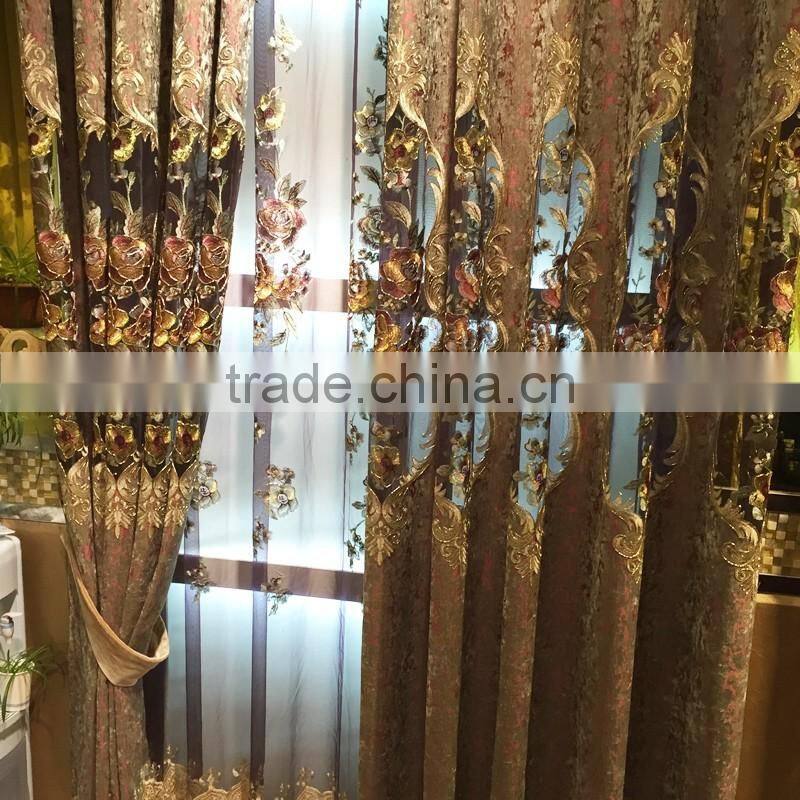 JX865 momoda luxury home decorations Royal villa full set brown curtain with sheers and valance