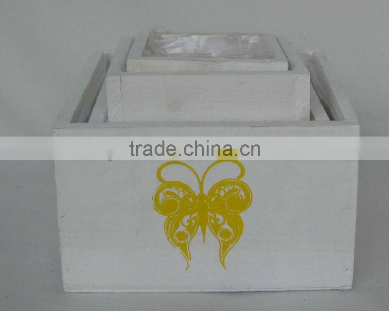 white wash samll indoor wooden flower pots