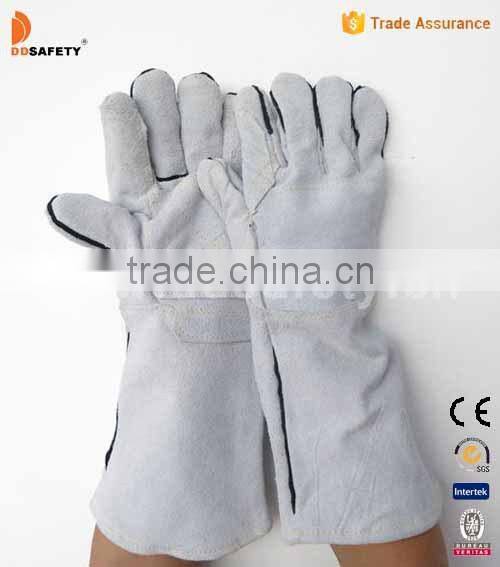 DDSAFETY Grey Cow Split Welding With Reinforced On Palm+Thumb+Forefinger