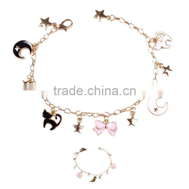 enamel magic charms bracelet gold chain and suede leather handwoven bracelet lovely charms bracelet