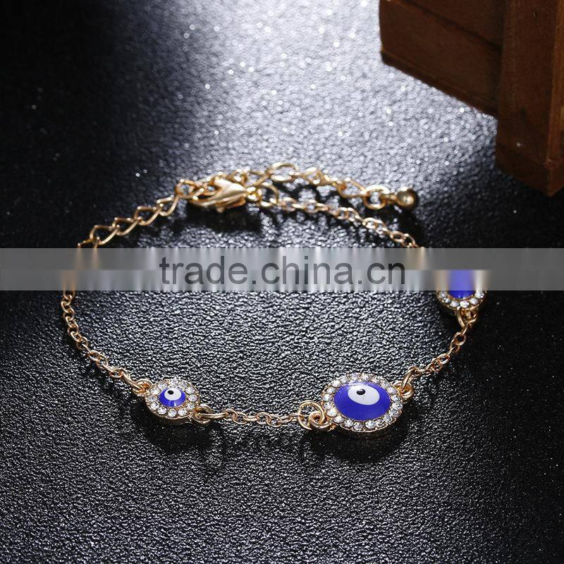 round rhinestone evil eye bracelet gold chain bracelet
