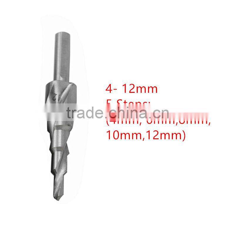 Spiral flute titanium coated hss step drill bit hole cutter core hex shank