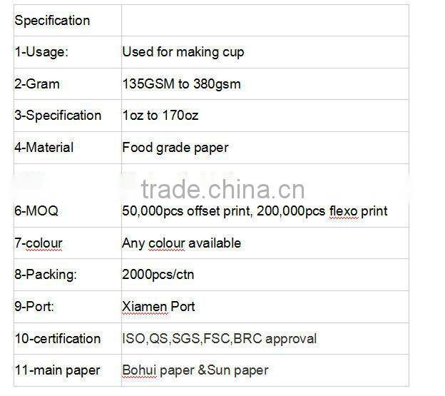 6oz custome print pe coated paper