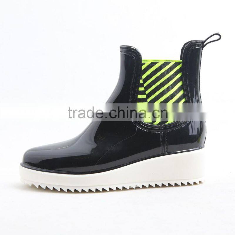 new design wedge thick heel chelsea shiny PVC chelsea rain boots women