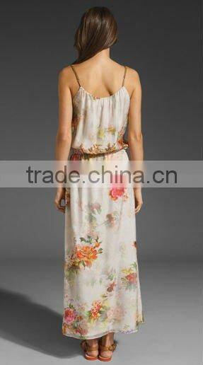 latest design!sleeveless!12DR063 2012 Hot selling Summer 100%Silk fashion Printed Long Dress,manufacturer