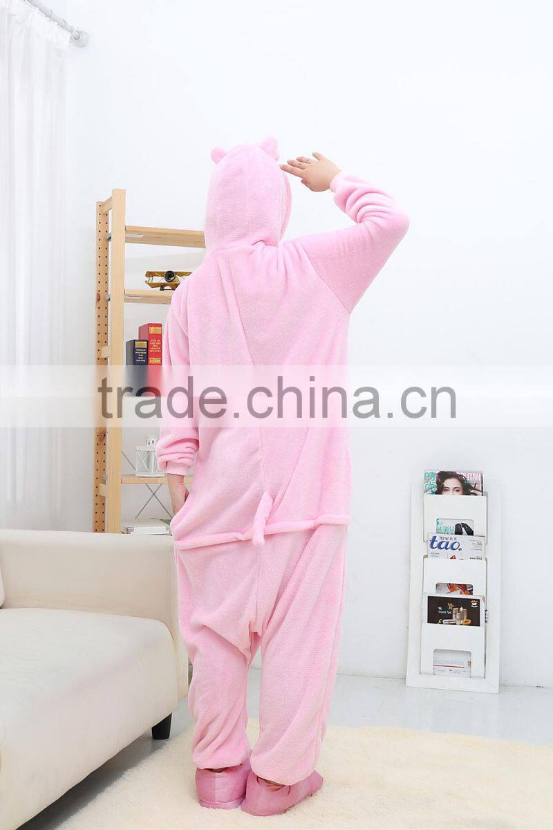 coral fleece cartoon adult animal jumpsuit animal pajamas jumpsuit pink pig design