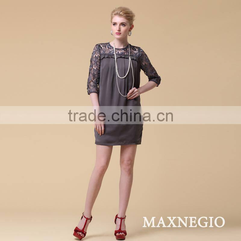 Lady plain dyed embroidered fabric lace short white dress