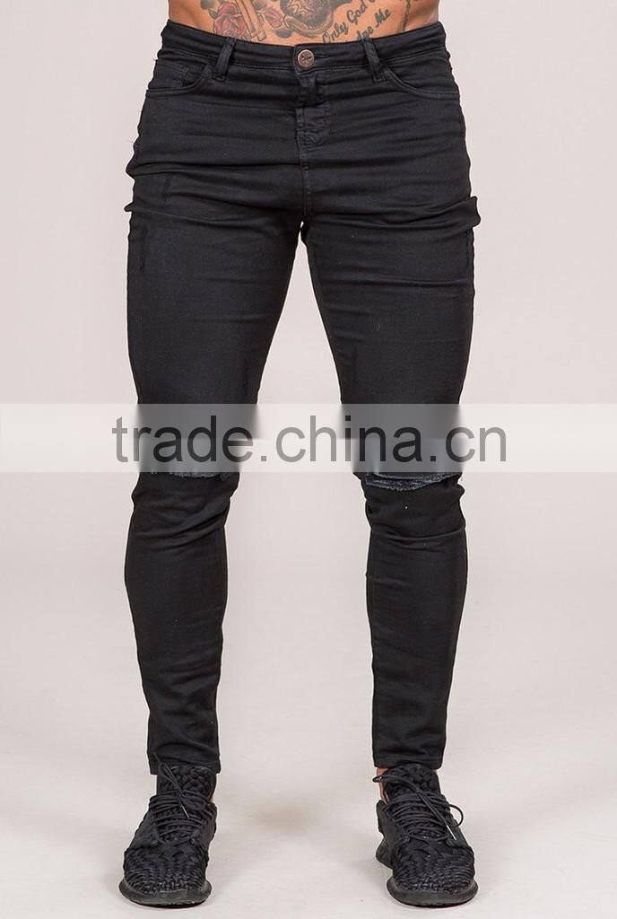 Hot Style Bleach Wash Raw Edged Damaged Cotton Denim Urban Jeans Mens