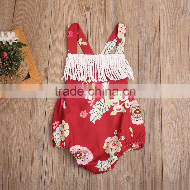 vintage floral printing baby girl summer romper with tassels 0-24M Bubble