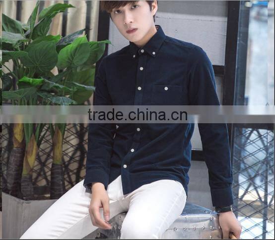 2016 Autumn New Arrival 100% polyester corduroy Fashion Long sleeve mens dress shirts