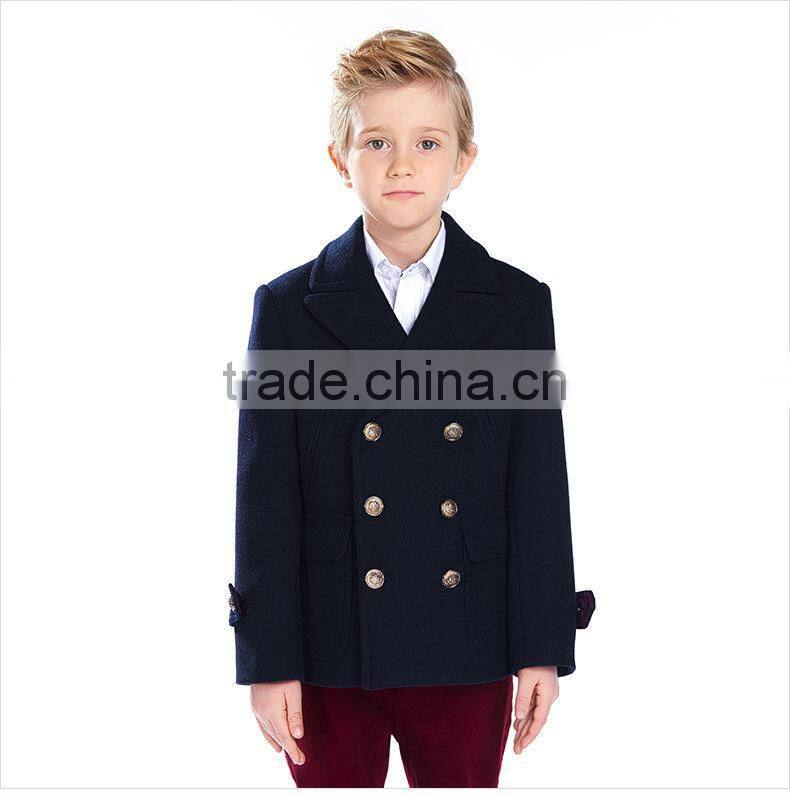 ELPA 2015 Fashion charm kids warm long wool overcoat winter dress boy wool coat with fur collar