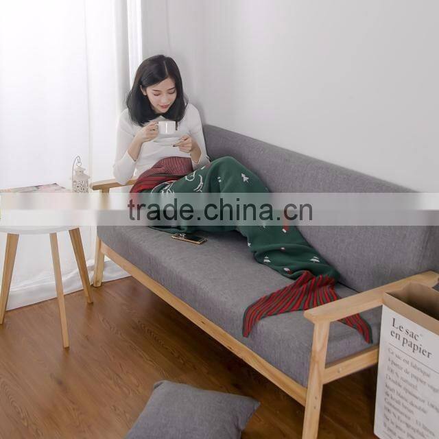 Wholesale high quality christmas green knitted mermaid tail blanket for children