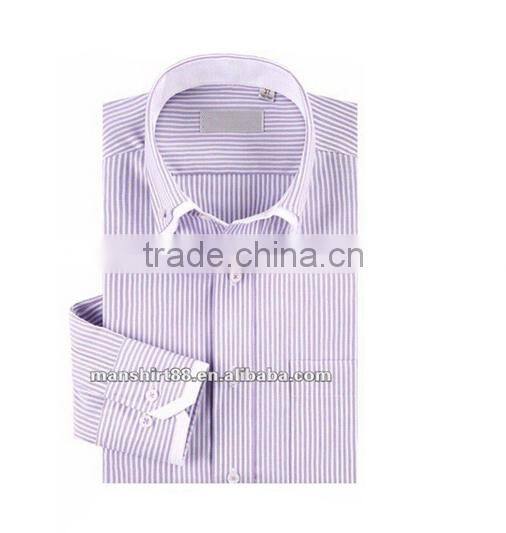 Exclusive style Yarn dyed Blue Stripes 100% Natural Cotton men's dress shirt with Double Collar&Cuff