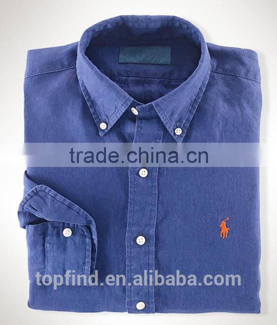 Fashion deep blue , white polo branded,soft ,breathable linen shirt for man