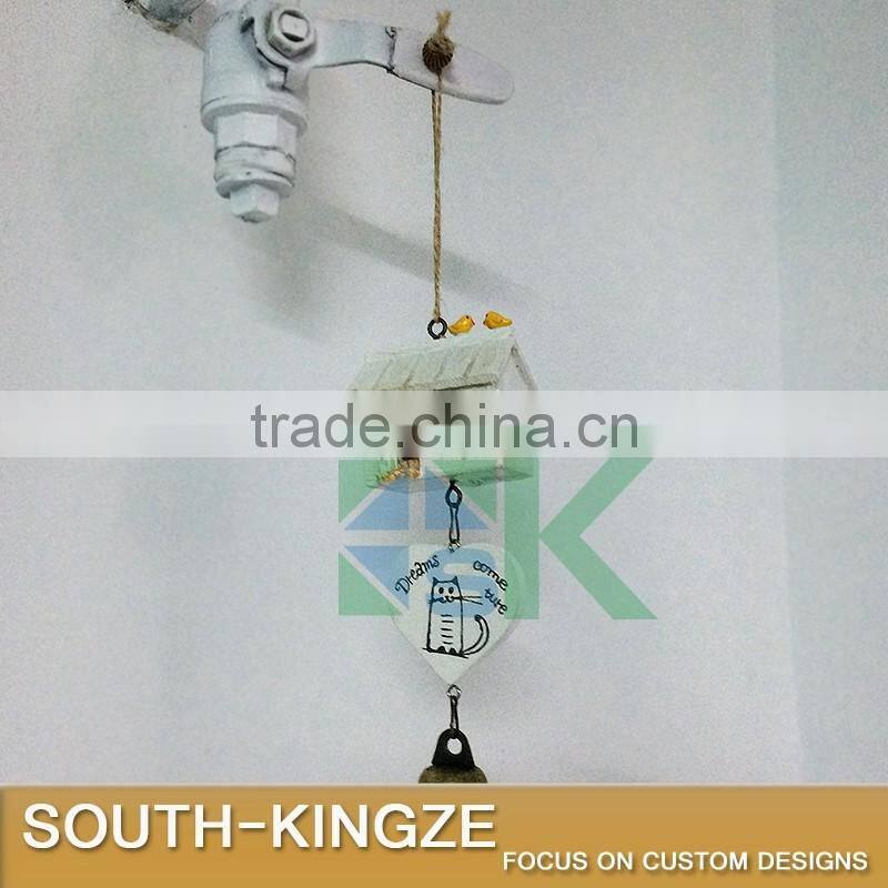 White Wood House Cat Plate Brass Stainless Ringing Bell