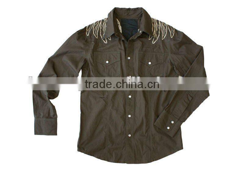 man flocking print shirt