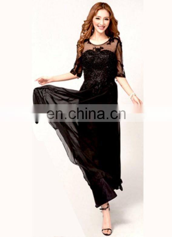 Sexy Applique See Through Women Eleglant Long Evening Dress Formal Gown