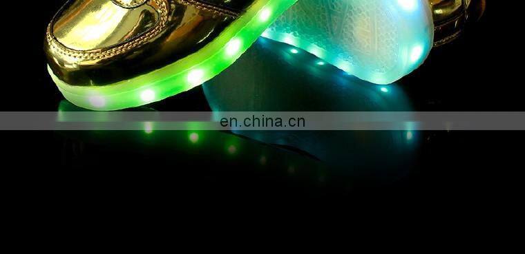 Factory Wholesale new design shining mirror finish PU leather Children Kids LED shoes sneakers footwear