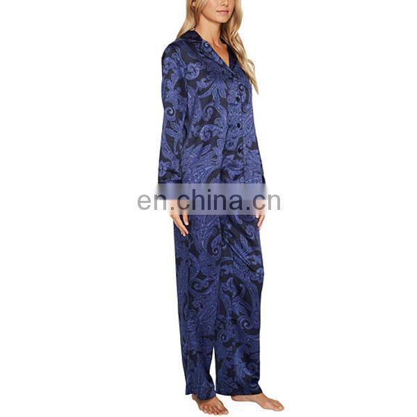 Chinese clothing manufacturers woman customized print satin pajamas sleepwear